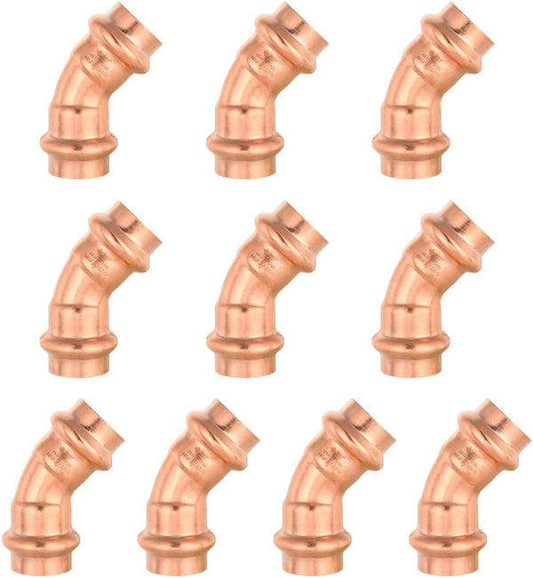 EFIELD 1/2" x 1/2" Copper Press Fit 45 Degree Elbow Fittings, Pack of 10 for Copper Tube Connection
