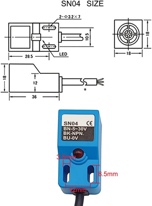 SN04-N2 NPN NC Inductive Proximity Sensor Normally Closed Detection Switch with SN Bracket (Blue, 2 Pack)