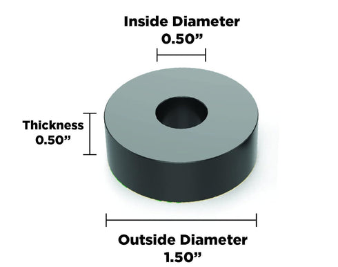 Isolate It Sorbothane Vibration Isolation Washer 70 Duro, 0.5" ID - 1.5" OD - 0.5" Thick, 4 Pack