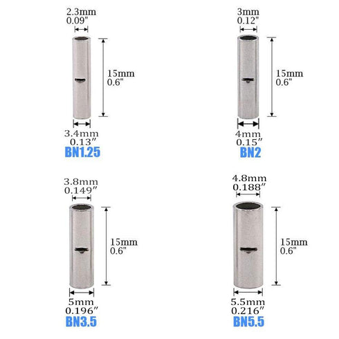 100 Pcs Non Insulated Butt Connectors - 16-14 AWG Electrical Wire Connectors, Seamless Uninsulated Crimp Terminals