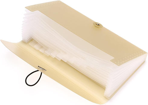 BTSKY Expanding File Folder, 13 Pockets, Small Accordion File Folder, Khaki Translucent Document Organizer
