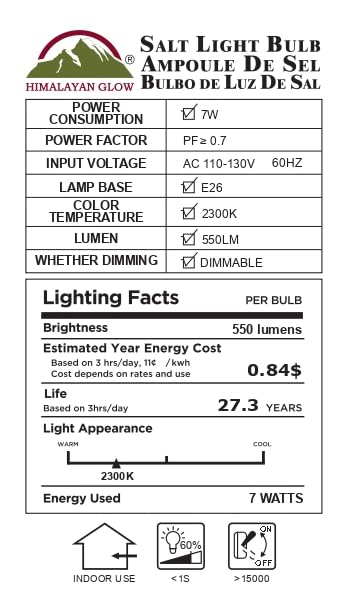 E26 Bulb 7 Bulb 30000 Dimmable Bulb (Pack 2) WBM Smart Led Light Watt Himalayan Salt hrs Years Life Led Light