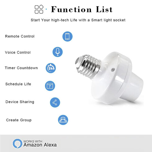 QIACHIP ZigBee Smart Light Socket Adapter E26 E27 Bulb Holder, Remote Control Compatible with Alexa Echo, Requires Hub