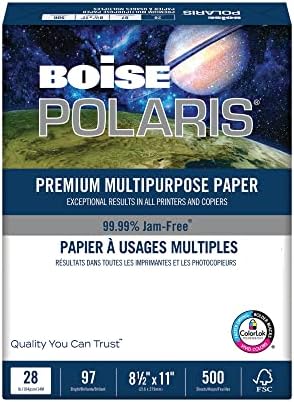 Boise 28 Lb, 500 POLARIS Premium Multipurpose Paper, Letter Paper Size, FSC Certified, White, Ream Of Sheets