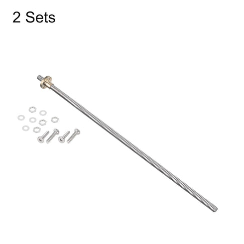 uxcell 2 Pcs 350mm / 14 Inch Tr8x2 Stainless Steel Lead Screw with T8 Brass Nut for 3D Printer Z Axis
