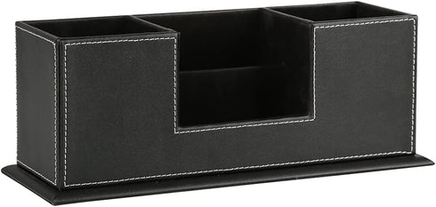 KINGFOM Office Supplies Desk Organizer, PU Leather Storage Box with 4 Divided Compartments for Pen, Business Card,