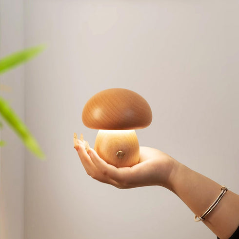 Wooden Mushroom Lamp, Portable Cordless Small Rechargeable Lamp, Stepless Dimming Night Light for Birthday Gifts.