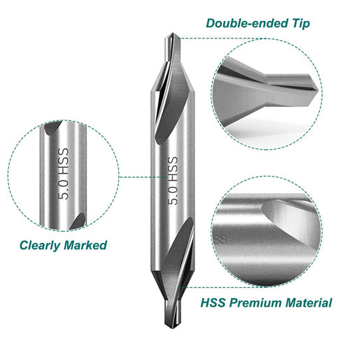 8Pcs HSS Center Drill Bits Set, 60-Degree Angle Combined Countersink Tools for Metalworking (1-6mm Sizes)