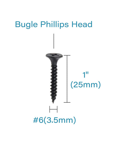 100pcs #6 x 1 Flat Head Phillips Drywall Screws, Carbon Steel 1022A, Black Phosphate
