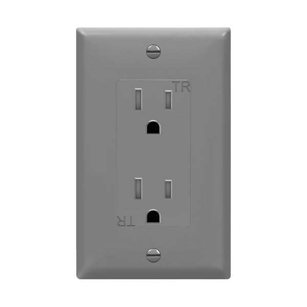 ENERLITES Decorator Receptacle Outlet with Wall Plate, Tamper-Resistant, 15A 125V, Gray