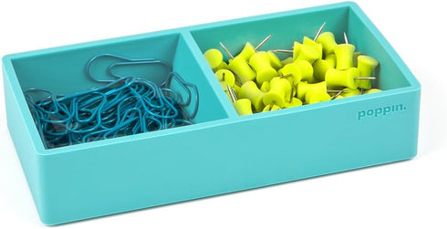 Poppin Softie This + That Tray, Aqua, Silicone, 2 Compartments, 3 x 6.25 x 1.5