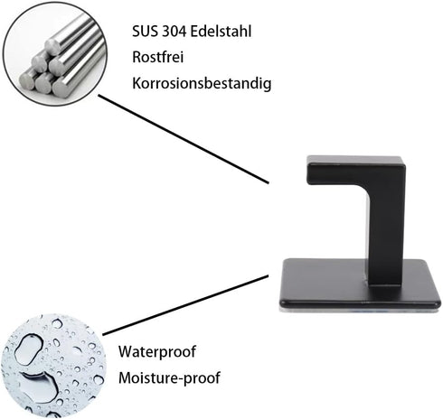 Bath Towel Hook, 4 Pack Self Adhesive Square Coat Hooks, Heavy Duty Stainless Steel Wall Hooks