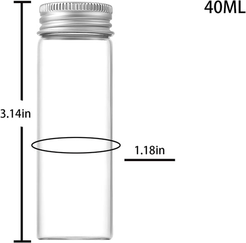 30pcs Clear Glass Bottles, 40ml Glass Vials with Aluminum Screw Cap