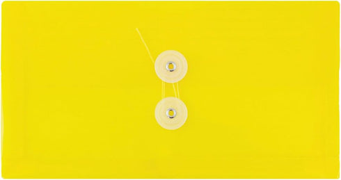 JAM PAPER Plastic Envelopes | Button & String Tie Closure | #10 Business Booklet | 5 1/4 x 10 | Yellow | 12/pack