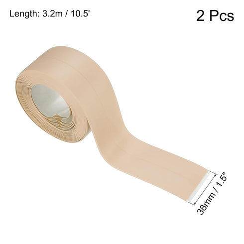 uxcell Waterproof Seal Caulk Strip Tape Self Adhesive 1.5"W x 10.5'L PVC Sealing Tape for Kitchen Bathroom Beige 2Pcs