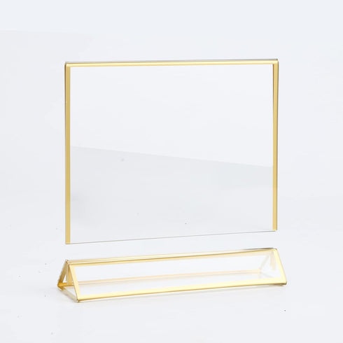 UNIQOOO Clear Acrylic Sign Holder with Golden Border, Pack of 6, 6x4", Double Side Frame, Landscape View