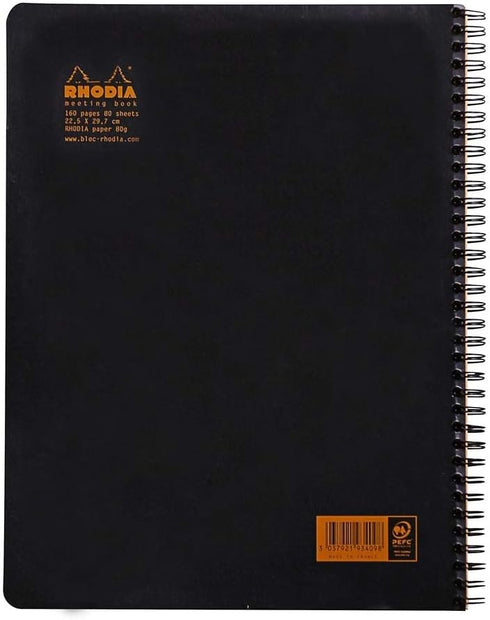 Rhodia Wirebound Meeting Book, A4+, Pre-Printed, Black