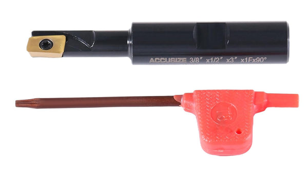 Accusize Industrial Tools 3/8'' 90 Deg Square Shoulder End Mill, 3'' Overall Length, Apkt11t3 Inserts, 1 Flute