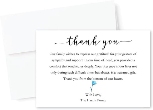 All Ewired Up Personalized Funeral Thank You Cards, Sympathy Acknowledgement Cards, Blue Floral Rose, Remembrance