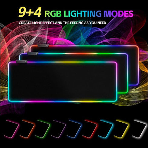 RGB Gaming Mouse Pad, Large 31.5X11.8 in Desk Mat with 13 Colors LED Light, Non-Slip Rubber Base with Waterproof Coating