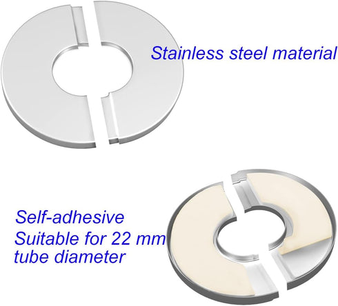 Wall Split Flange Stainless Steel Escutcheon Plate, Self-Adhesive Plumbing Cover for 22mm Diameter Pipe