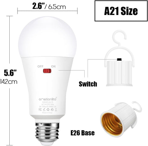 Emotionlite Rechargeable Emergency Light Bulb 1800mAh Battery Backup for Home Power Failure, 1 Pack