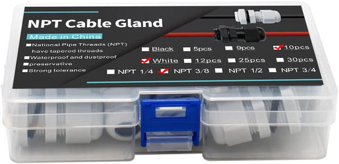 3/8 Cable Glands White PA66 Connector, IP68 Waterproof Adjustable Cord Grip Strain Relief Connectors