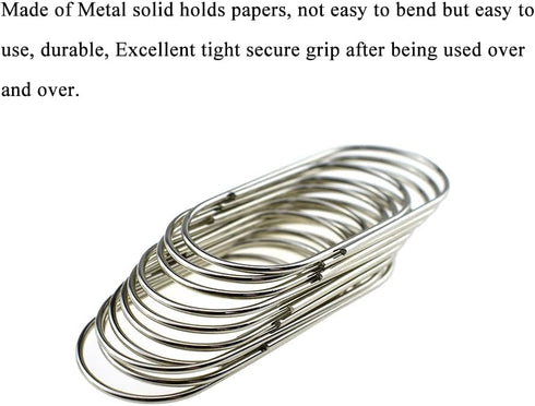 HAHIYO Sturdy Paper Clips, 2 inches Length, 30 Pack, Heavy Duty Rust Proof Metal for Home, Office, School
