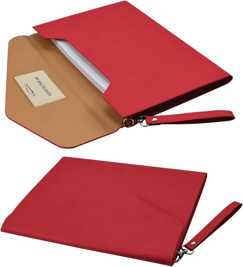 Enyuwlcm PU A4 Leather File Folder - Document Holder Stylish Portfolio Envelope Case with Strap, Red