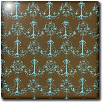 3dRose 8 Inch Chic Blue and Brown Chandeliers Ceramic Tile