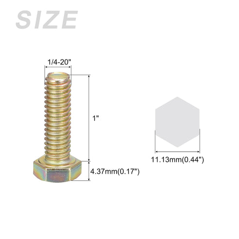 Hex Bolts (1/4-20x1") 50Pcs, Carbon Steel Zinc Plated Fully Threaded, Coarse Thread UNC Hex Head Screw Bolt for