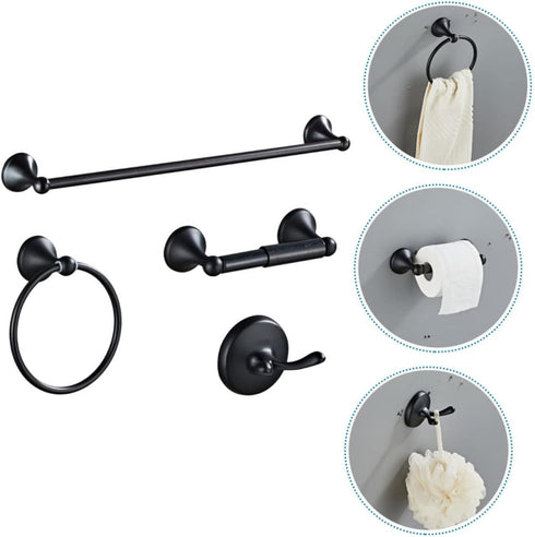 1Set WOONEKY Retro Black Towel Rack Stainless Steel Towel Ring for Bathroom Kitchen Vintage Design Towel Holder