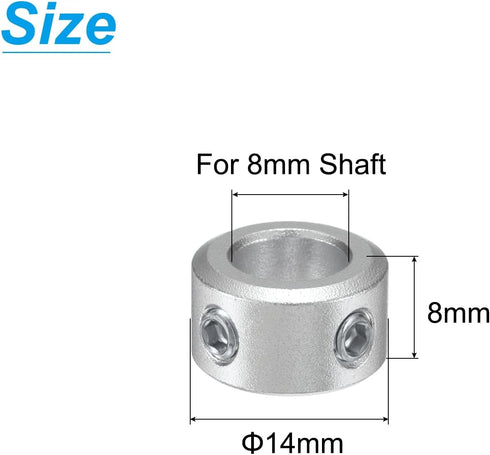 uxcell Set Screw Shaft Collar for 8mm Shaft, 4pcs Clamping Collars 14mm OD, 8mm Thickness, Aluminum Alloy Clamp-On Collar with M4 Set Screws and a Wrench