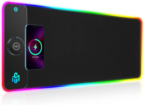 GIM RGB Gaming Mouse Pad with 15W Wireless Charging, Extra Large 800x300x4MM LED Mouse Pad, Non-Slip Rubber Base (Black)
