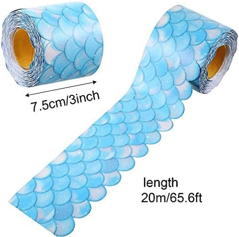 Outus 65.6 Feet Turquoise Scallops Borders, Ocean Wave Decorative Trim for Home School Classroom Decorations, 3 Inches