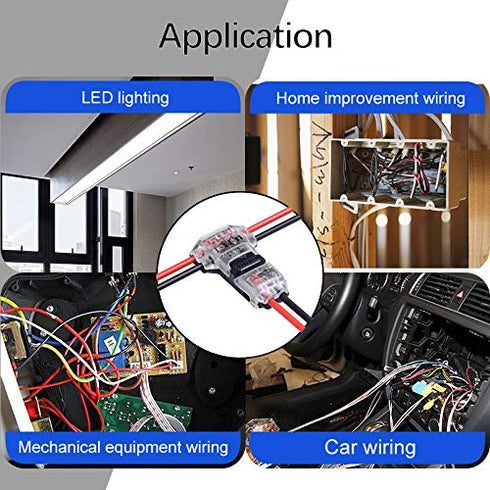 2 Pin T Connector for 22/20/18 AWG Wiring, IDC Self Stripping T Tap Wire Splicer for Car, LED Lighting, Video/Audio (10