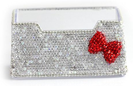 Bling Pure Handmade Bling Bling Rhinestones Stainless Steel Metal Business Card Holder Name Card Case (Red bow)