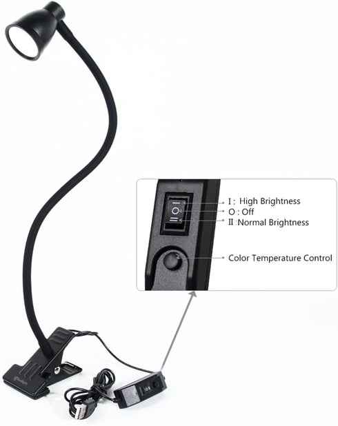 Clamp Desk Lamp, Clip on Reading Light, 3000-6500K Adjustable Color Temperature, 10 LED Beads, 6 Illumination Modes
