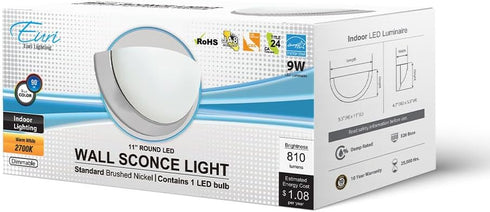 9W, 810lm, 2700K 90+ Dimmable, JA8, 10 Euri Lighting Indoor Half Moon Sconce, LED Wall Light, Warm White, CRI, Energy