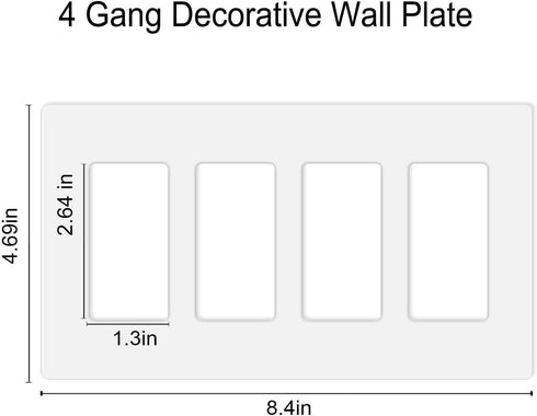 Screwless Decorator Wall Plates, 4-Gang Electrical Cover Plate, Unbreakable Thermoplastic, White (2 Pack)