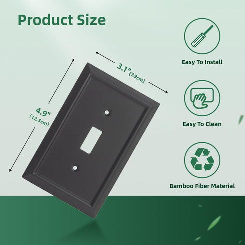 Wall Plates Decorative Outlet Covers Electrical Switch Plates Light Switch Cover - Bamboo Fiber Material Standard Size Wall Plates of various 13 styles, Matte Black (1 Gang Toggle 4 Pack) by ZJVZJQC