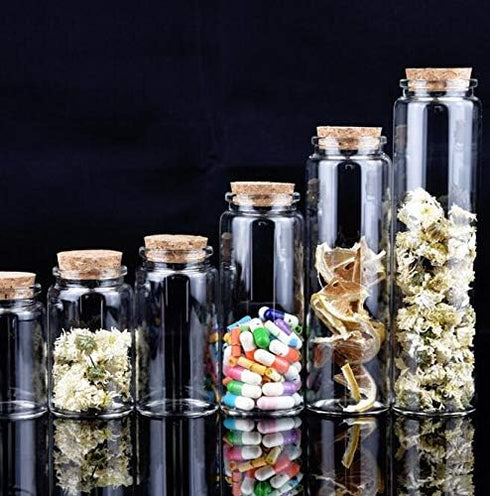 10Pcs 40ml Glass Test Tubes with Cork Stoppers, Clear Flat Borosilicate Bottles for Beads Candy Storage