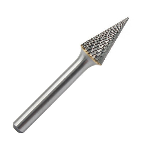 SM-5 Tungsten Carbide Burr, Pointed Cone Shape Double Cut Rotary Burrs File (1/2'' Cutter Dia, 1'' Cutter Length)