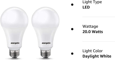 150 Watt LED Light Bulb, Super Bright A21 5000K Daylight, Non-Dimmable, 2300lm, High Lumen, UL Listed, 2-Pack