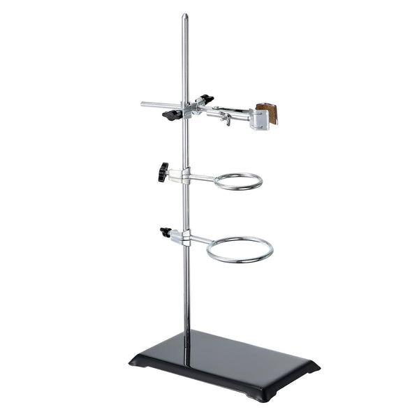 PATIKIL 20 Inch Lab Stand Set with Clamp, 1 Flask Clamp & 2 Retort Rings for Chemistry Laboratory, Black Support