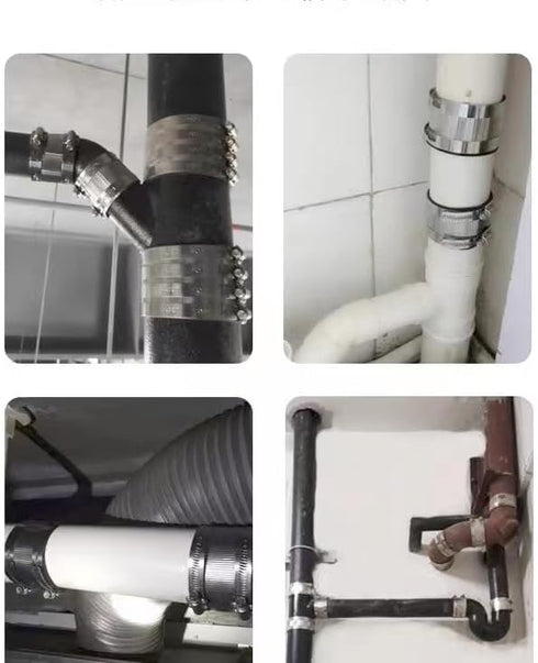Flexible Pipe Coupling with Stainless Steel Clamps, Connector for PVC and Metal Pipes