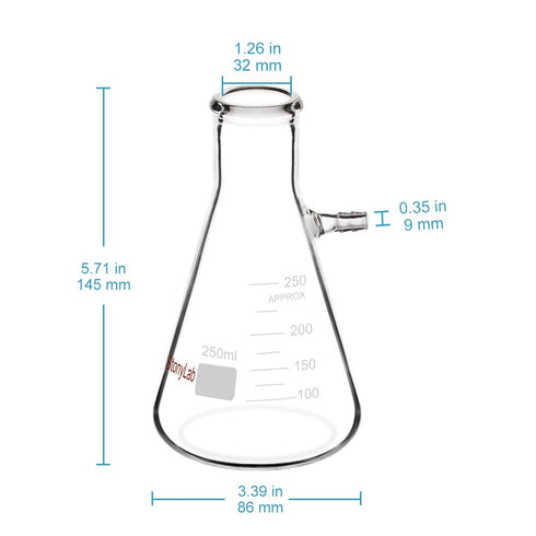 StonyLab Glass 250ml Heavy Wall Borosilicate Glass Filtering Flask, Bolt Neck with Tubulation
