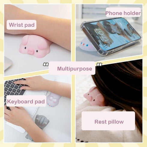 Cute Wrist Rest Support for Mouse, Ergonomic Kawaii Office Supplies Slow Rising PU Mouse Pad (Pink Pig)