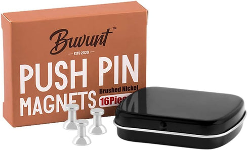 Magnetic Push Pins for Refrigerator, 16pcs Brushed Nickel for Office, Whiteboard, Map Magnets