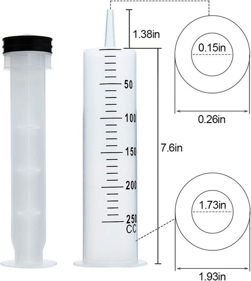 5pcs 250ml Large Syringe with Cap, Individually Sterile Sealed, Measuring Liquids, for Labs, Pets, Oil, Glue